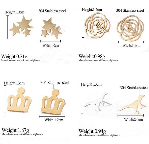 linked stars dinosaur crown heart rose flowers tree branch leaf stud earrings for women stainless steel gold minimalist jewelry, Golden;silver
linked stars dinosaur crown heart rose flowers tree branch leaf stud earrings for women stainless steel gold minimalist jewelry, Golden;silver