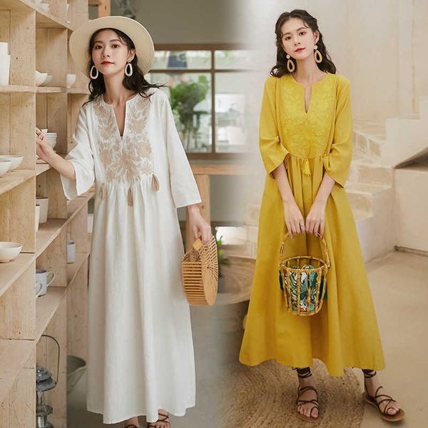 casual dresses spring summer women long maxi es vintage ethnic bohemian v-neck embroidery tassel stitched loose cotton linen sgh6, Black;gray
casual dresses spring summer women long maxi es vintage ethnic bohemian v-neck embroidery tassel stitched loose cotton linen sgh6, Black;gray