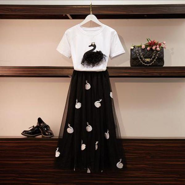 summer women fashion clothes two piece sets casual white t shirt + black gauze skirt cartoon swan suits woman elegant 2 pcs set women's
summer women fashion clothes two piece sets casual white t shirt + black gauze skirt cartoon swan suits woman elegant 2 pcs set women's