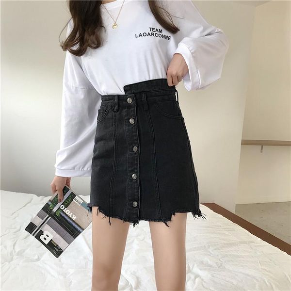 skirts women's spring and summer button high waist asymmetrical commuting denim mini a-line skirt, Black
skirts women's spring and summer button high waist asymmetrical commuting denim mini a-line skirt, Black