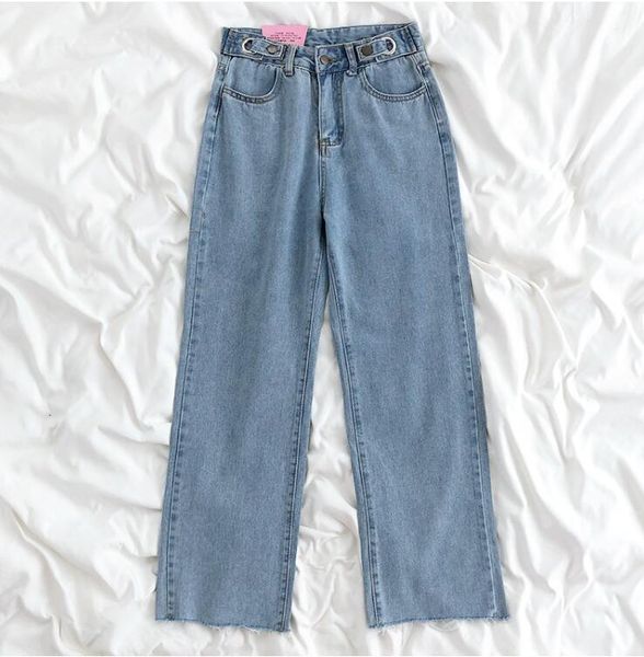 women's jeans basic light-colored washed retro high waist loose slim wide leg trousers women, Blue
women's jeans basic light-colored washed retro high waist loose slim wide leg trousers women, Blue