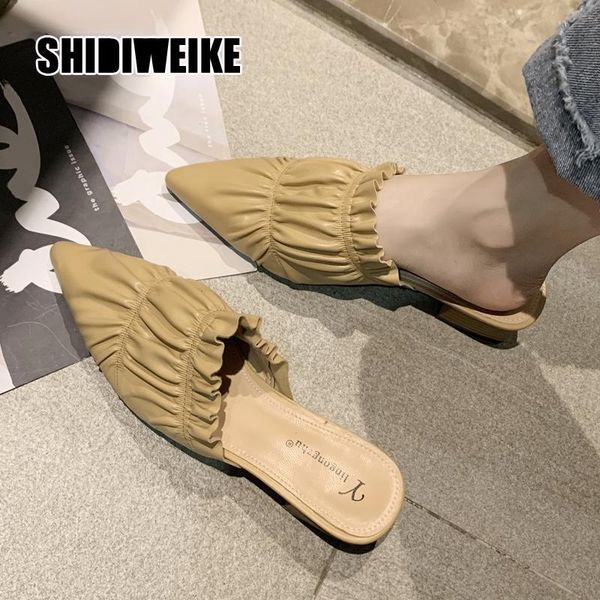slippers high heels woman pointed toe footwear pleated leather slides fashion shoes female mules women 2021 vb205, Black
slippers high heels woman pointed toe footwear pleated leather slides fashion shoes female mules women 2021 vb205, Black