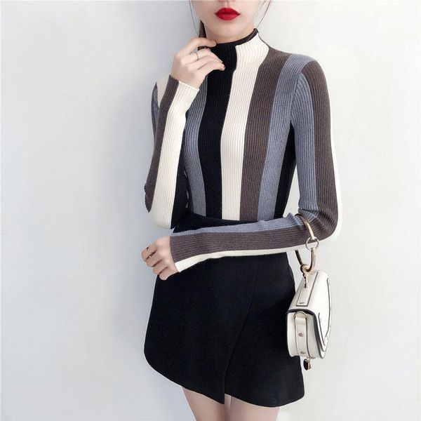 women's sweaters 2021 autumn and winter half-high collar long-sleeved knitted sweater headband slim wild striped bottoming, White;black
women's sweaters 2021 autumn and winter half-high collar long-sleeved knitted sweater headband slim wild striped bottoming, White;black