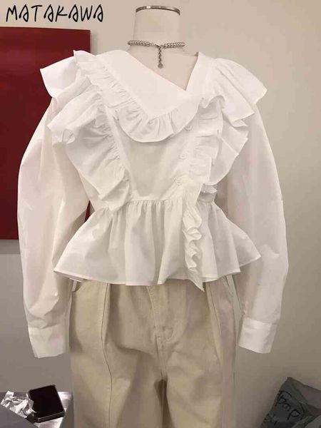 matakawa peter pan collar women blouses korea spring shirts female fashion sweet ruffled doll shirt women 210513, White
matakawa peter pan collar women blouses korea spring shirts female fashion sweet ruffled doll shirt women 210513, White