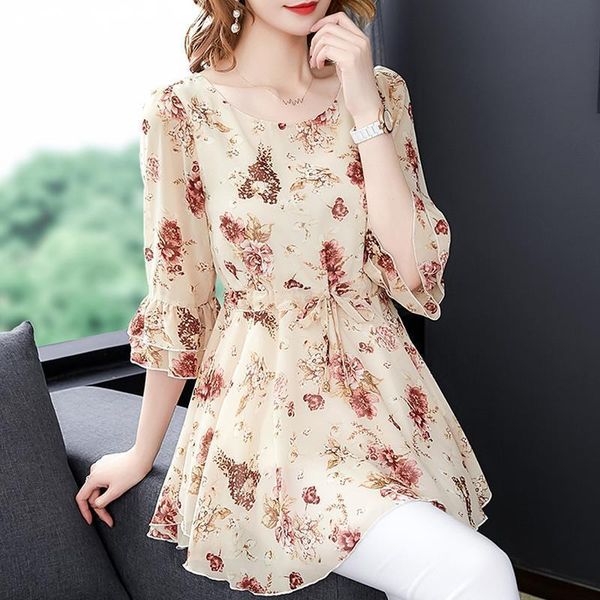 women's blouses & shirts summer women chiffon elegant o-neck casual loose fashion print thin waist lotus sleeve blusas mm0410, White
women's blouses & shirts summer women chiffon elegant o-neck casual loose fashion print thin waist lotus sleeve blusas mm0410, White