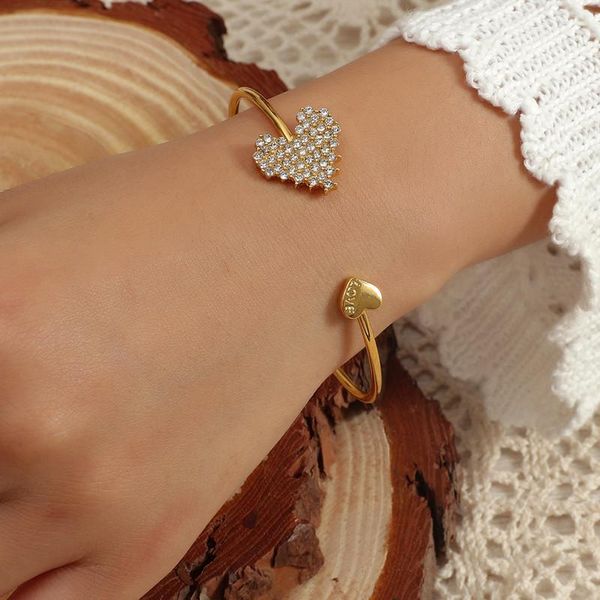 bangle luxury charm heart zircon open women's bracelets vintage creative geometric cute bracelet korean style friend gifts, Black
bangle luxury charm heart zircon open women's bracelets vintage creative geometric cute bracelet korean style friend gifts, Black