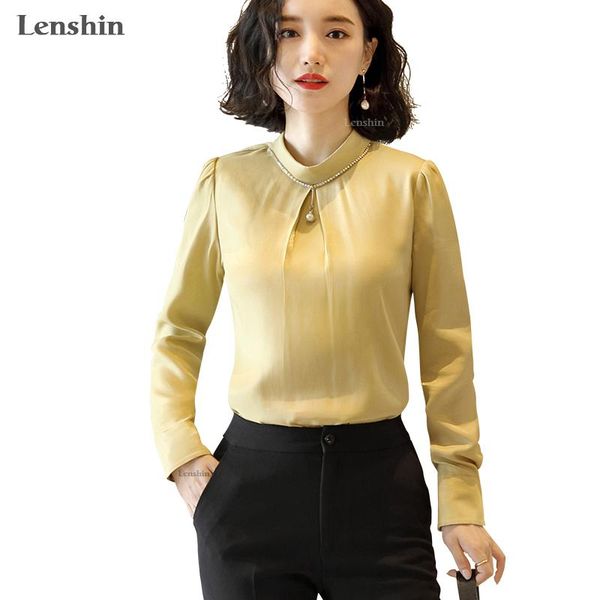 women's blouses & shirts lenshin women shiny fabric high-quality blouse work wear office lady female chemise loose style stand collar, White
women's blouses & shirts lenshin women shiny fabric high-quality blouse work wear office lady female chemise loose style stand collar, White