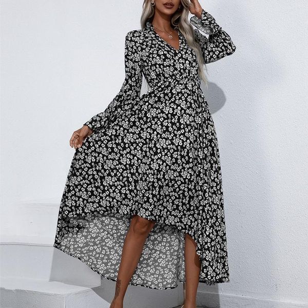 casual dresses 40# floral print flowy dress women boho flare sleeve v neck maxi elegant chiffon vintage for 2021 vestidos, Black;gray 
casual dresses 40# floral print flowy dress women boho flare sleeve v neck maxi elegant chiffon vintage for 2021 vestidos, Black;gray