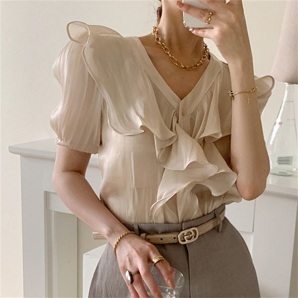 women's blouses & shirts light beige loose-fitting ruffles v-neck gentle new brief office lady comfortable casual chic femme all, White
women's blouses & shirts light beige loose-fitting ruffles v-neck gentle new brief office lady comfortable casual chic femme all, White