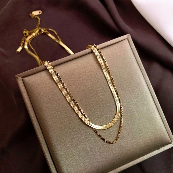 chokers titanium steel fashion jewelry 2 layer choker snake necklace multilayer chain nice gift for women girl, Golden;silver