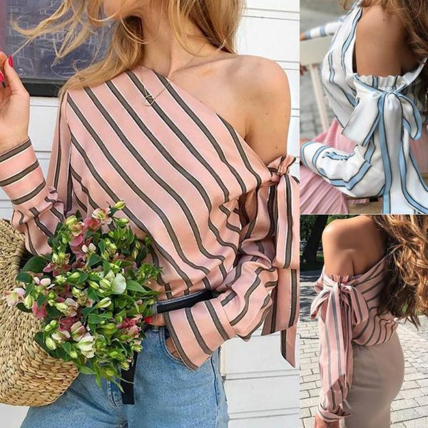 women's blouses & shirts summer elegant women casual striped long sleeve one shoulder blouse 2021 et chemisier femme, White
women's blouses & shirts summer elegant women casual striped long sleeve one shoulder blouse 2021 et chemisier femme, White