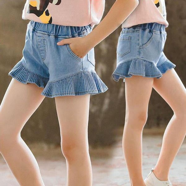 girls shorts summer stretch denim 2021 fashion ruffled jeans pants, Black