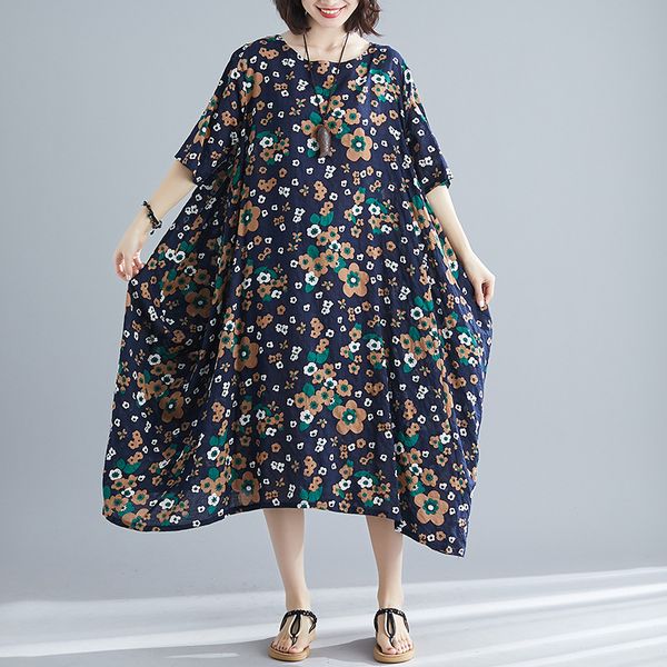johnature women vintage loose dresses print floral o-neck short sleeve summer navy blue female cotton blend dresses 210521, Black;gray
johnature women vintage loose dresses print floral o-neck short sleeve summer navy blue female cotton blend dresses 210521, Black;gray