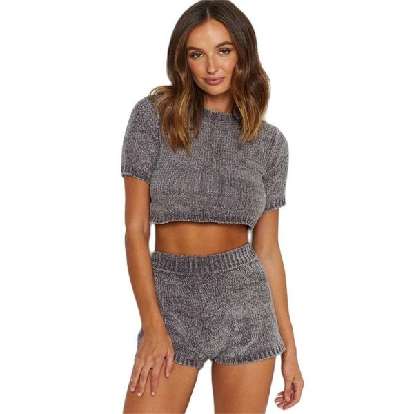 fashion women's knitted suit round neck short-sleeved crop + high-waist tight-fitting shorts 2-piece set 210520, White
fashion women's knitted suit round neck short-sleeved crop + high-waist tight-fitting shorts 2-piece set 210520, White