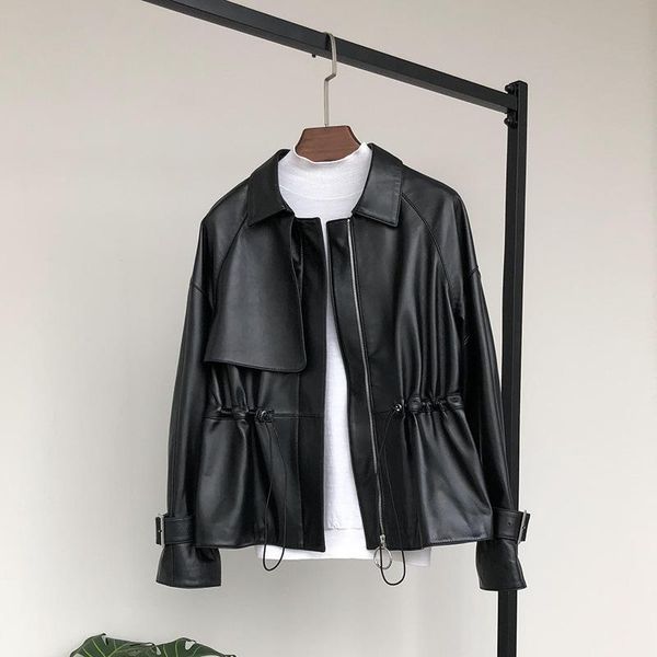 women's leather & faux 2021 small coat short motorcycle sheepskin slim high waist jacket spring and autumn haining, Black
women's leather & faux 2021 small coat short motorcycle sheepskin slim high waist jacket spring and autumn haining, Black