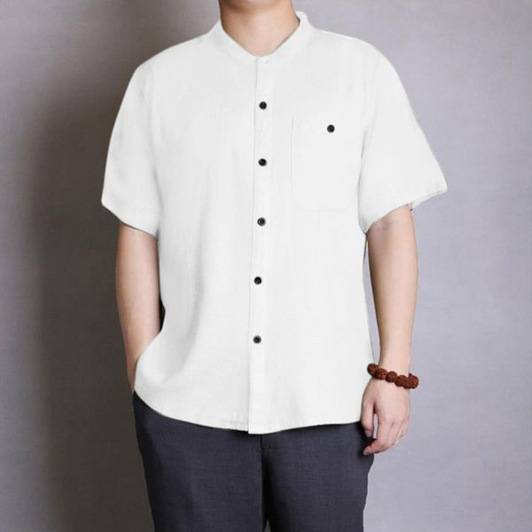 shirt men's baggy cotton linen solid button short sleeve stand collar vintage t shirts blouse shirts for men, White;black
shirt men's baggy cotton linen solid button short sleeve stand collar vintage t shirts blouse shirts for men, White;black