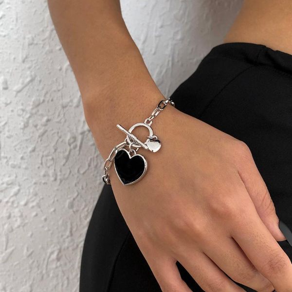link, chain lalynnly 2021 dark temperament metal heart-shaped link bracelets for women wholesale party jewelry gift b1423, Black
link, chain lalynnly 2021 dark temperament metal heart-shaped link bracelets for women wholesale party jewelry gift b1423, Black
