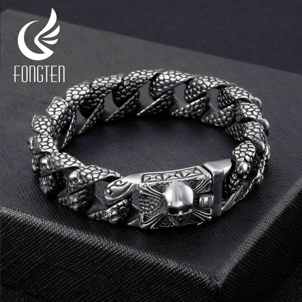 fongten gothic retro style mens bracelets stainless steel skull franco link curb chain bracelet for men punk fashion jewelry 210323, Golden;silver
fongten gothic retro style mens bracelets stainless steel skull franco link curb chain bracelet for men punk fashion jewelry 210323, Golden;silver