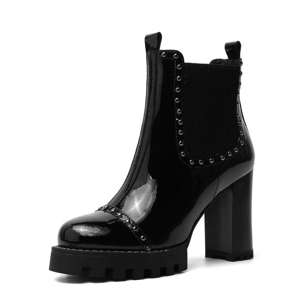 winter short boots women designer round toe block hight heel soft natural genuine patent leather party wedding fashion luxury platform lady, Black
winter short boots women designer round toe block hight heel soft natural genuine patent leather party wedding fashion luxury platform lady, Black