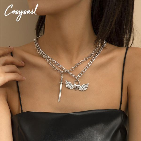 chains cosysail 2pcs/set punk lock with sword pendant necklace for female chunky thick chain set statement jewelry gift, Silver
chains cosysail 2pcs/set punk lock with sword pendant necklace for female chunky thick chain set statement jewelry gift, Silver