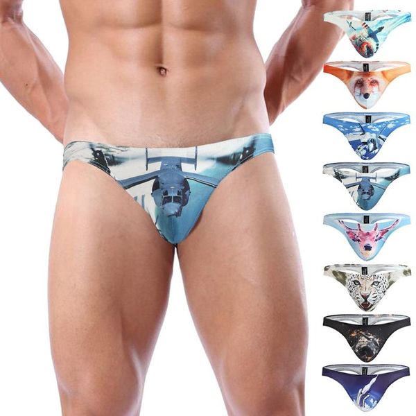 underpants 2021 fashion print mens thongs and g strings low rise brief penis hipster men's briefs breathable thong lingerie, Black;white