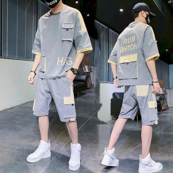 men's tracksuits summer suits handsome casual running sports short-sleeved suit t-shirt short pants two piece set clothes for men, Gray
men's tracksuits summer suits handsome casual running sports short-sleeved suit t-shirt short pants two piece set clothes for men, Gray