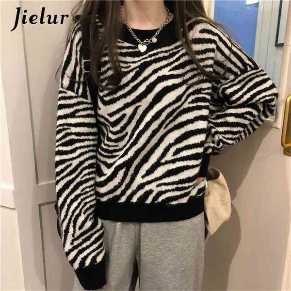 jielur o-neck womens sweater loose pullovers ladies soft striped zebra chic korean knitted sweaters casual winter harajuku, White;black
jielur o-neck womens sweater loose pullovers ladies soft striped zebra chic korean knitted sweaters casual winter harajuku, White;black