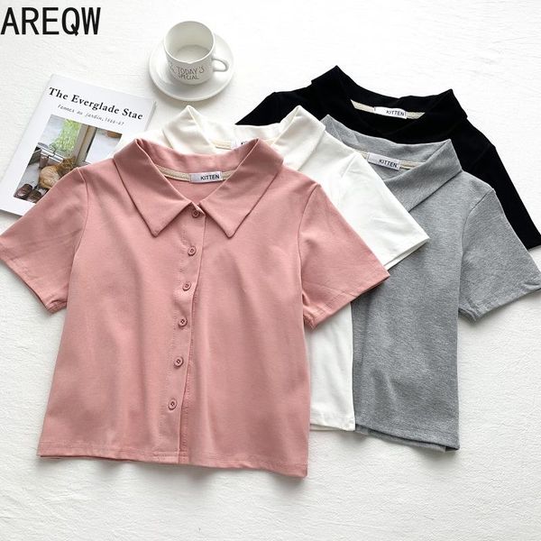 summer age reduction wild lapel single-breasted short-sleeved slim slimming short t-shirt women women's, White
summer age reduction wild lapel single-breasted short-sleeved slim slimming short t-shirt women women's, White