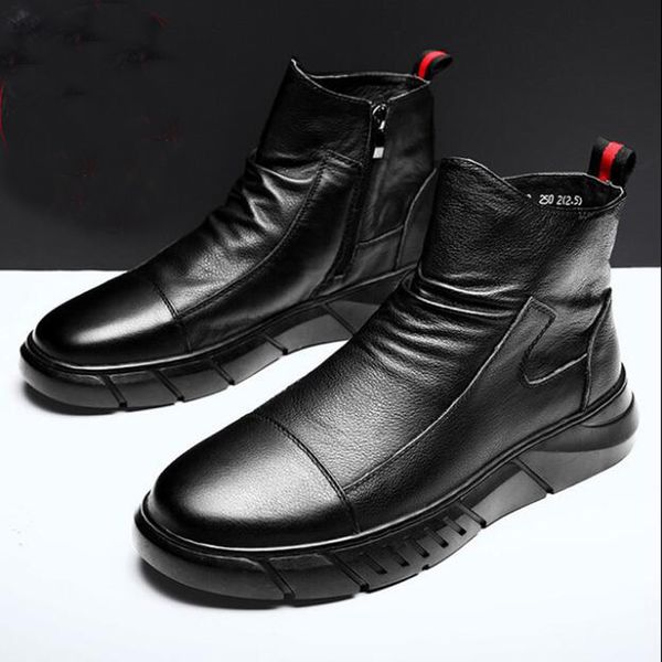 New Winter Men Leather Ankle Boots Shoes Men Plush Inside Slip-On High Tops Warm Handsome Leather Platform Casual Shoes, Black
New Winter Men Leather Ankle Boots Shoes Men Plush Inside Slip-On High Tops Warm Handsome Leather Platform Casual Shoes, Black