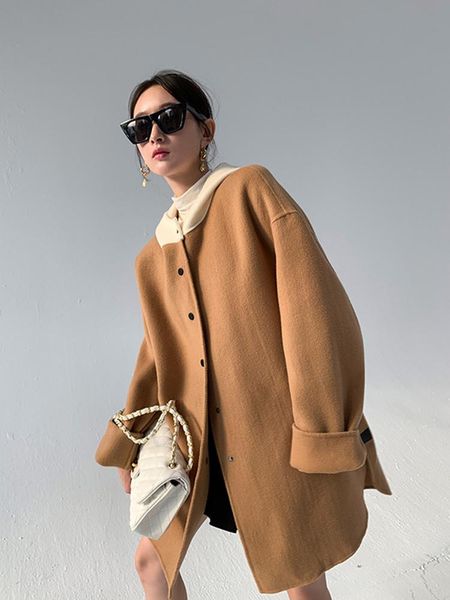 women's wool & blends womens loose fit cardigan coat long-sleeve casual solid color hooded double-sided woolen, Black
women's wool & blends womens loose fit cardigan coat long-sleeve casual solid color hooded double-sided woolen, Black