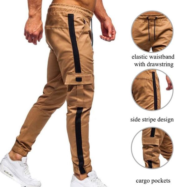 men cargo military pants 2021 fall casual pencil drawstring joggers striped sweatpants fashion sportswear long gym trouser men's, Black
men cargo military pants 2021 fall casual pencil drawstring joggers striped sweatpants fashion sportswear long gym trouser men's, Black