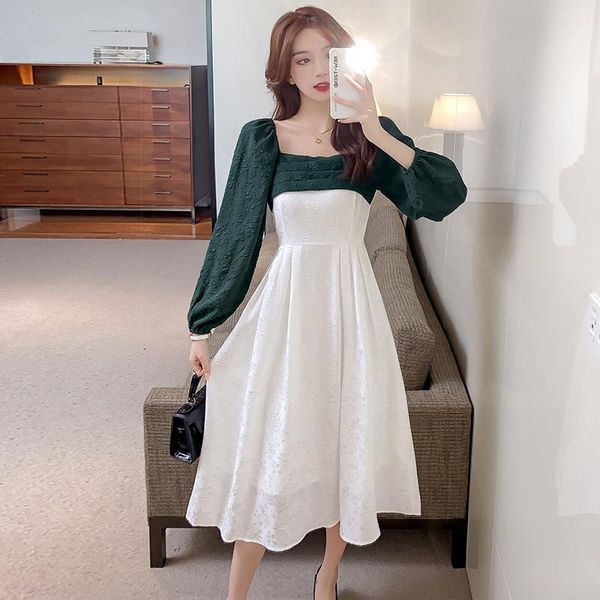 casual dresses women one piece dress autumn 2022 office lady french korea style vintage patchwork solid, Black;gray 
casual dresses women one piece dress autumn 2022 office lady french korea style vintage patchwork solid, Black;gray