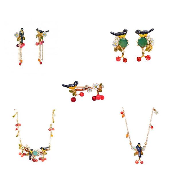 earrings & necklace enamel glazed oriole bird cherry stud eardrop dangler leaves flowers forest brooch jewelry for woman tren, Silver
earrings & necklace enamel glazed oriole bird cherry stud eardrop dangler leaves flowers forest brooch jewelry for woman tren, Silver
