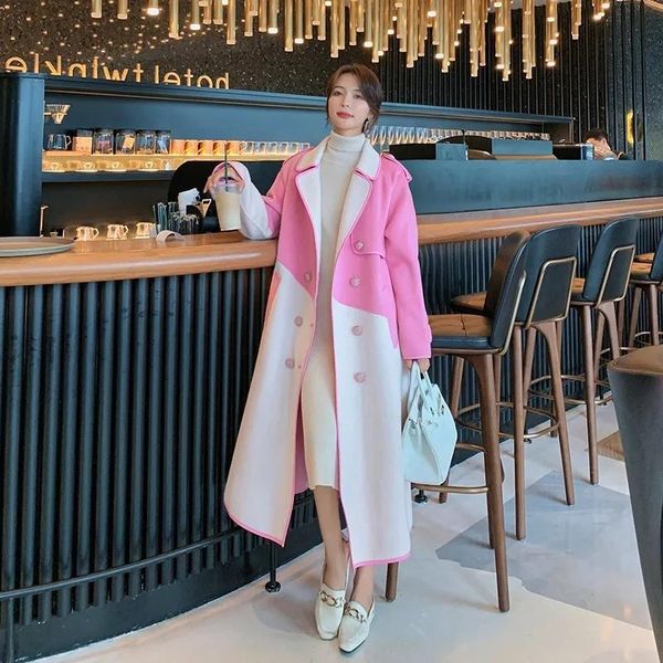 women's wool & blends 2021 style pink stitching contrast woolen coat female korean version loose mid-length autumn and winter clothes, Black
women's wool & blends 2021 style pink stitching contrast woolen coat female korean version loose mid-length autumn and winter clothes, Black