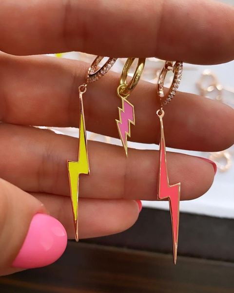 summer ing women jewelry long lightning neon enamel color the flash bolt charm hoop earring, Golden
summer ing women jewelry long lightning neon enamel color the flash bolt charm hoop earring, Golden