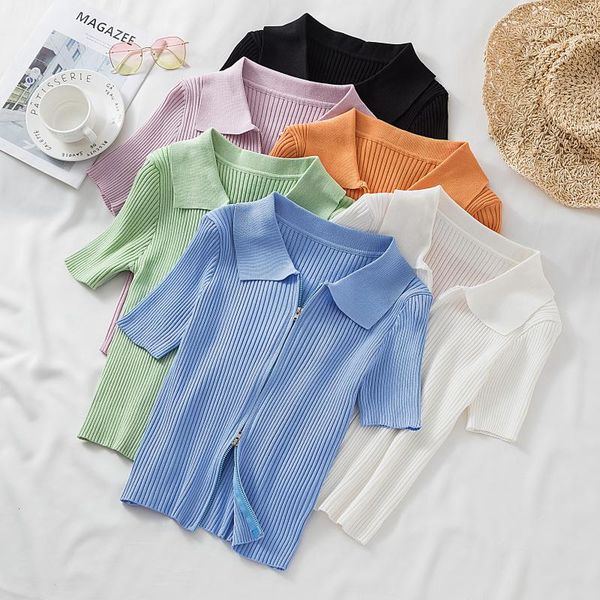cotton short-sleeved women 2021 summer style slim navel double zipper slimming knitted cardigan t-shirt solid woman girl women's, White
cotton short-sleeved women 2021 summer style slim navel double zipper slimming knitted cardigan t-shirt solid woman girl women's, White