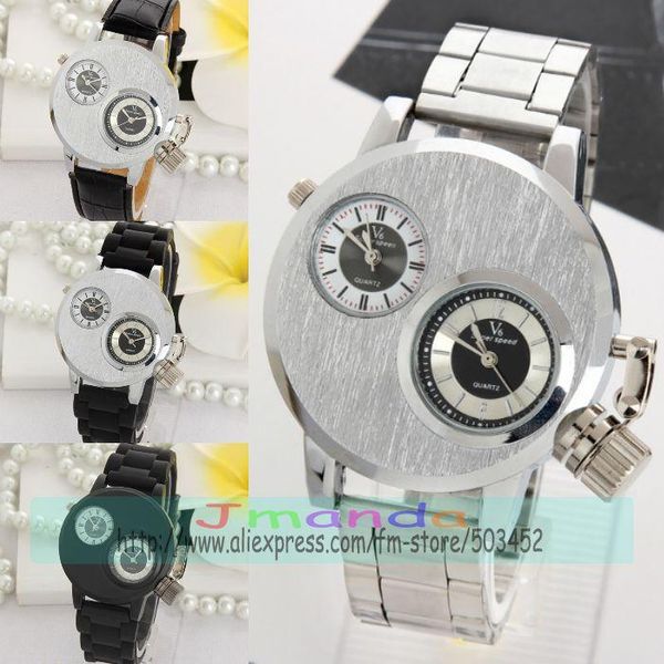 wristwatches 100pcs/lot v6 silver steel watch fashion men business silicone strap two movement mens watches top, Slivery;brown
wristwatches 100pcs/lot v6 silver steel watch fashion men business silicone strap two movement mens watches top, Slivery;brown