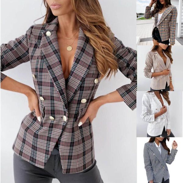 women's wool & blends fashion long sleeved plaid jacket metal button double reasted small coat cardigan 2021 casual simple, Black
women's wool & blends fashion long sleeved plaid jacket metal button double reasted small coat cardigan 2021 casual simple, Black