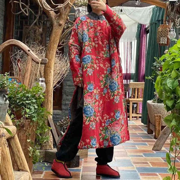 johnature women warm cotton print parkas o-neck long robes winter loose women vintage high split retro 210521, Black
johnature women warm cotton print parkas o-neck long robes winter loose women vintage high split retro 210521, Black