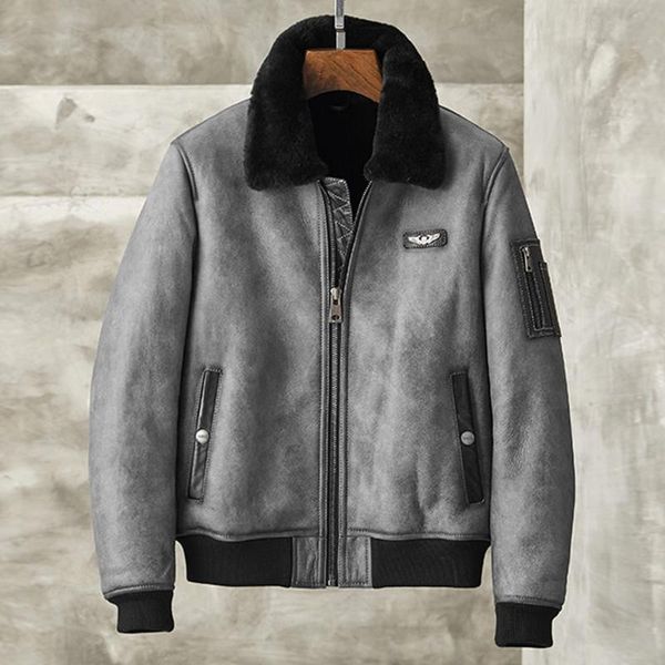 men's leather & faux mens shearling jacket metallic gray color fur coat b3 pilots aviation short style, Black
men's leather & faux mens shearling jacket metallic gray color fur coat b3 pilots aviation short style, Black