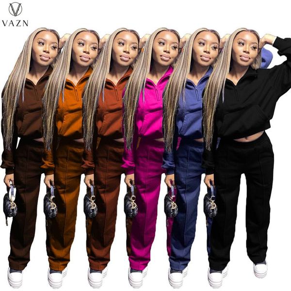 women's two piece pants vazn 2021 fashion women street casual style long sleeve lapel elastic pure color set, White 
women's two piece pants vazn 2021 fashion women street casual style long sleeve lapel elastic pure color set, White