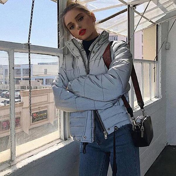 women's jackets fashion street style reflective short padded women ins jacket thick for winter, Black;brown
women's jackets fashion street style reflective short padded women ins jacket thick for winter, Black;brown