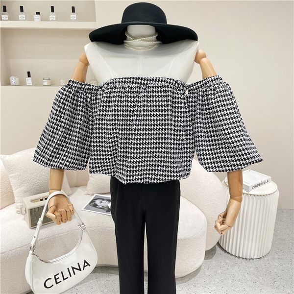 french style elegant off-shoulder blouse retro plaid short shirt womens 2021 summer new fashion lantern sleeve blusas, White
french style elegant off-shoulder blouse retro plaid short shirt womens 2021 summer new fashion lantern sleeve blusas, White