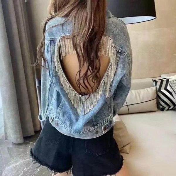 spring autumn denim jacket female light blue diamond tassel single-breasted open back women jean coat clothing y332 women's jackets, Black;brown
spring autumn denim jacket female light blue diamond tassel single-breasted open back women jean coat clothing y332 women's jackets, Black;brown