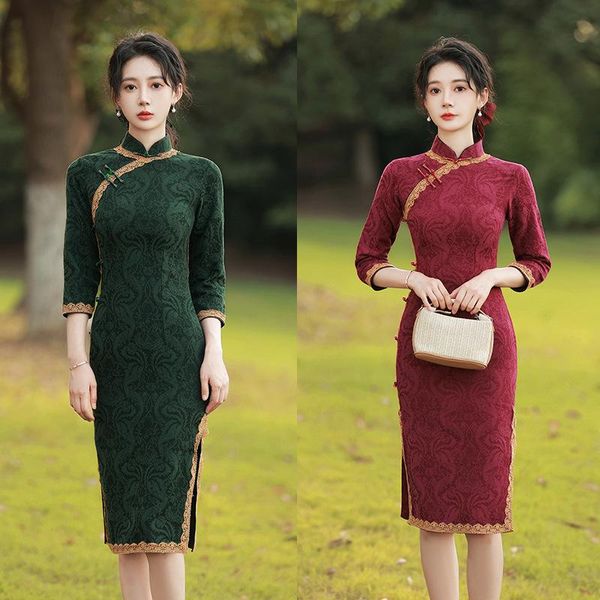 ethnic clothing autunm chinese traditional women cotton linen cheongsam vintage button slim social etiquette dress female jacquard qipao, Red
ethnic clothing autunm chinese traditional women cotton linen cheongsam vintage button slim social etiquette dress female jacquard qipao, Red