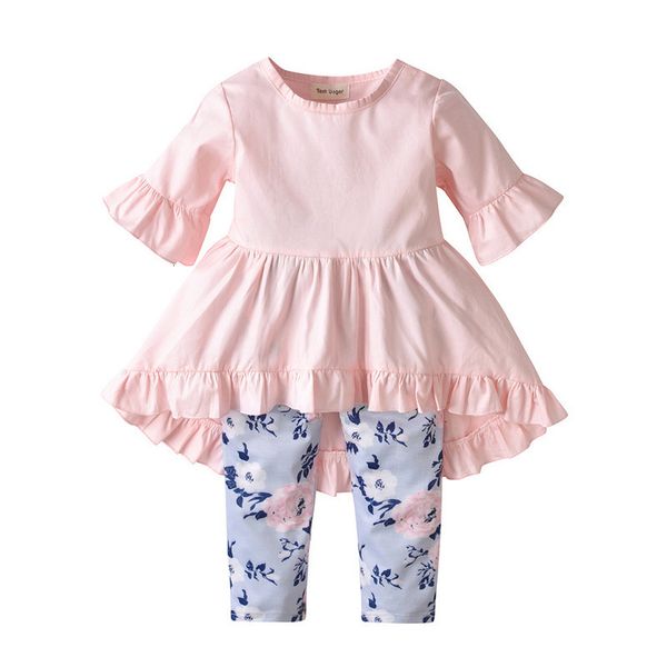 ins children's wear girls round neck ruffle irregular hem middle sleeve slim flower pants two piece set, Blue
ins children's wear girls round neck ruffle irregular hem middle sleeve slim flower pants two piece set, Blue