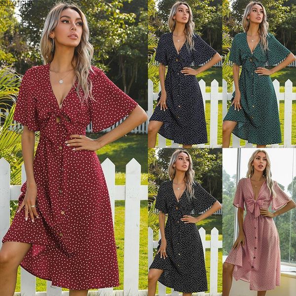 summer floral midi long womens dress wave point robe v neck dresses hollow out lotus short sleeve bow vestidos, Black;gray
summer floral midi long womens dress wave point robe v neck dresses hollow out lotus short sleeve bow vestidos, Black;gray