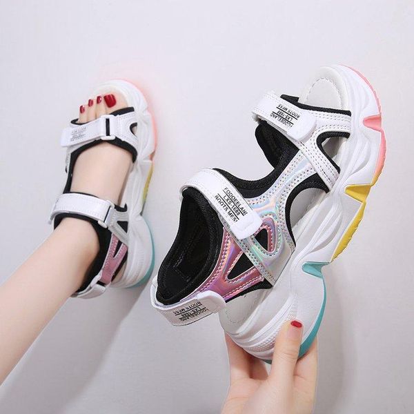 fashion women's platform sandals female summer women thick bottom rainbow sole hook&loop shoe wedge with open toe shoes, Black
fashion women's platform sandals female summer women thick bottom rainbow sole hook&loop shoe wedge with open toe shoes, Black