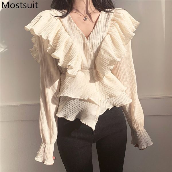ruffles v-neck chic elegant blouses women flare sleeve solid korean vintage shirts spring ladies fashion blusas mujer 210518, White
ruffles v-neck chic elegant blouses women flare sleeve solid korean vintage shirts spring ladies fashion blusas mujer 210518, White