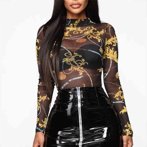 mesh sheer see through print women shirt outwear turtleneck long sleeve transparent slim bodycon club blouse, White
mesh sheer see through print women shirt outwear turtleneck long sleeve transparent slim bodycon club blouse, White